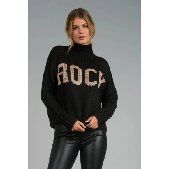 New Elan Black Mock Turtleneck Rock Sweater Sz S - Picture 1 of 7